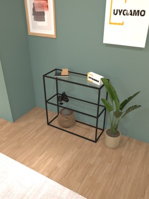 Normadia Modern Çok Raflı Siyah Metal Dresuar ve Cam Dekoratif Konsol 80 cm