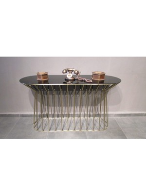 Normadia Siyah Camlı Gold Eskitme Metal Ayaklı Şık Dekoratif Dresuar