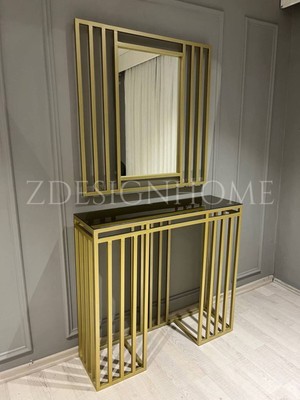 Normadia Şık 90 cm Ayna ve Gold Renkli 100 cm Dresuar Seti, Modern Tasarım