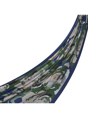 İpekevi Indigo Duygusal Çiçekler Tensel Desenli Şal