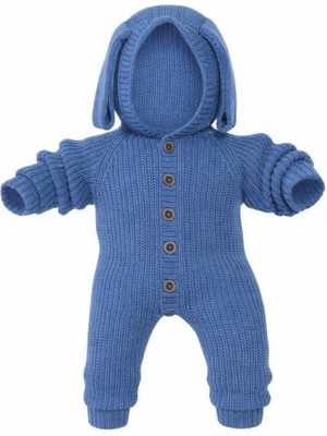Mavi Tavşan Kulaklı Unisex Kapüşonlu Triko Bebek Tulumu