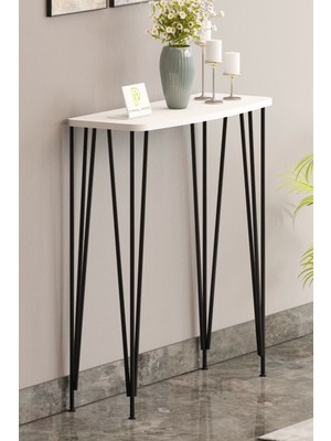 Normadia 120 cm Beyaz Modern Dresuar ve Konsol, Siyah Metal Ayaklı Raf
