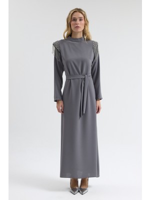 Vavinor Omuz Taş Detaylı Elbise - Gri