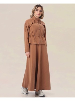 Berelance 7058 Önden Çıtçıt Düğmeli Beli Lastikli Kloş Etekli Takım #10-25#