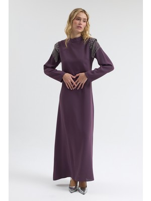 Vavinor Omuz Taş Detaylı Elbise - Leylak