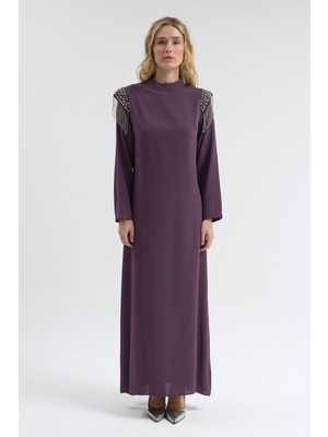 Vavinor Omuz Taş Detaylı Elbise - Leylak