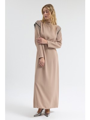 Vavinor Omuz Taş Detaylı Elbise - Bej