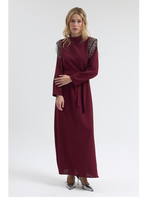 Vavinor Omuz Taş Detaylı Elbise - Bordo