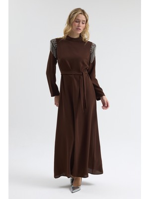 Vavinor Omuz Taş Detaylı Elbise - Kahve