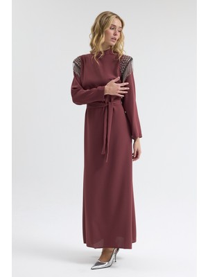 Vavinor Omuz Taş Detaylı Elbise - Gül Kurusu