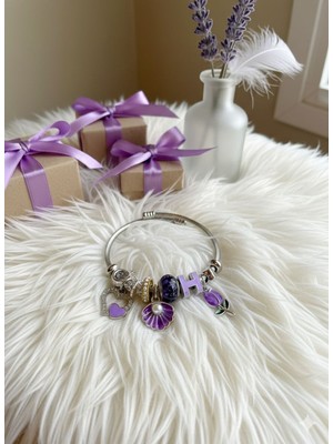 Lia Charm Harmony Serisi: 316L Paslanmaz Çelik Mor Lavanta Temalı "denge" Bilekliği