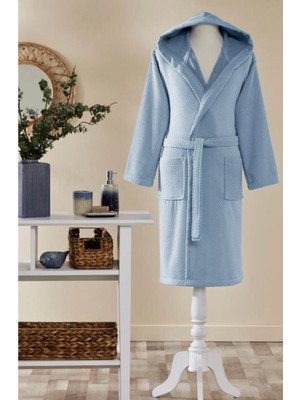 Özdilek Ekoseli Kapüşonlu Çocuk Bornozu Bright 5-6 Yaş Mavi