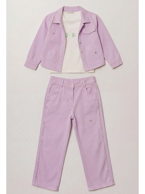 Alg KIZ ÇOCUK İŞLEMELİ CEKET-TİŞÖRT-PANTOLON  3'LÜ TAKIM (Bir Beden Büyük Önerilir)