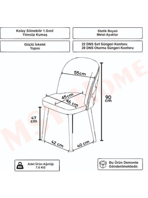 Msy Home 6 Kişilik Aura Gold Serisi Puffy Açıkgri Modern Sandalye