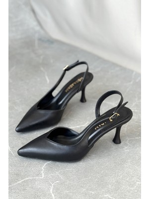 Kadın Eleni Ince Topuklu Ayakkabı - Siyah-Deri