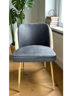 Msy Home 2 Kişilik Aura Gold Serisi Puffy Füme Modern Sandalye