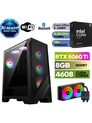 MSI Şafak-Gaming Pc | Yapay Zeka Destekli |intel Core Ultra 5 245KF | Rtx 5060Tİ 8gb | 32 GB Ddr5 Ram | H810 Anakart | 1tb Nvme 5000 4000 | 240MM Sıvı Soğutma