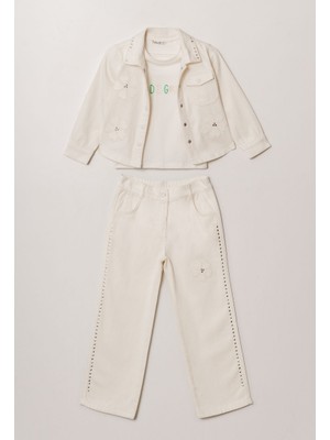 Alg KIZ ÇOCUK İŞLEMELİ CEKET-TİŞÖRT-PANTOLON  3'LÜ TAKIM