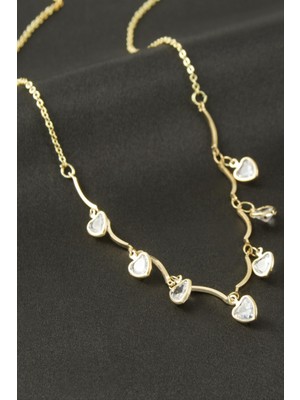 Bijuteri Net Kalp Kristal Taşlı Kolye