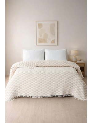 Soley Cuadro | 3 Kat Müslin Yatak Örtüsü & Yorgan | Bej | 240X220 cm