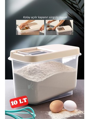 Arenes Sürgülü Kapaklı 10 Lt Erzak Bakliyat Un Şeker Saklama Kabı - Lisinya