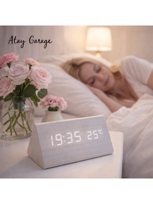 Atay Garage LED Dijital Masa Saati  Saat ve Sıcaklık Göstergeli  Modern Şık Üçgen Tasarım