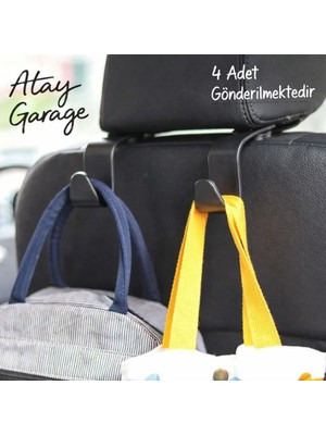Atay Garage Araç Koltuk Başlığı Askısı (4 Adet) Çanta ve Poşet Tutucu Pratik Araba Aksesuarı