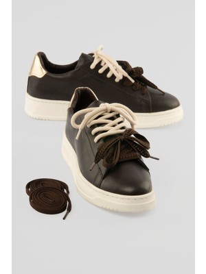 Mubiano Kadın Sneaker Kalın Taban Çift Bağcıklı Günlük Spor Ayakkabı Elvora Kahverengi