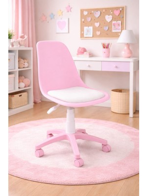 Royalyat Nova Pembe Çalışma Sandalyesi-Ergonomik Ofis Koltuğu, Ayarlanabilir Yükseklik, Tekerlekli, Minderli