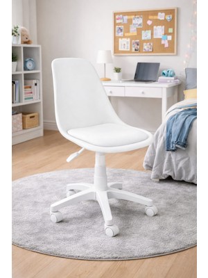 Royalyat Nova Beyaz Çalışma Sandalyesi-Ergonomik Ofis Koltuğu, Ayarlanabilir Yükseklik, Tekerlekli, Minderli