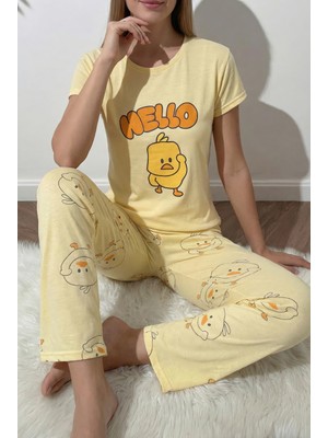 Civciv Desenli Kısa Kollu Kadın Pijama Takımı
