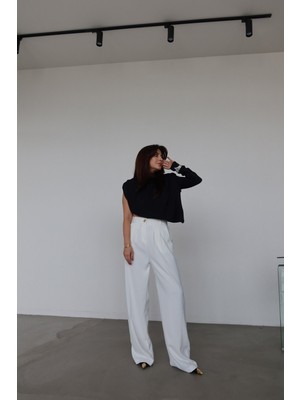 Özge Özgenç Pileli Beli Lastikli Palazzo Pantolon