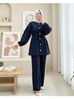 Modamorfo Balon Kol Beli Kuşaklı Önü Düğmeli Scuba Takım  -Laci