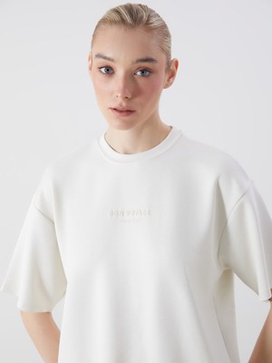 Lc Waikiki Yeni Sezon Bisiklet Yaka Baskılı Oversize Kadın Tişört