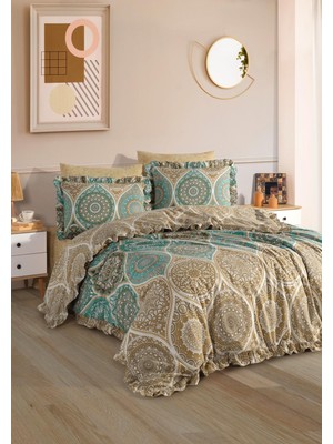 Uçkan Home Pamuklu Fırfırlı Çift Kişilik Nevresim Seti--Saray Deseni