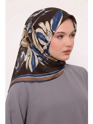 Bonjela Soft Eşarp Yonca Desen Kahve Mavi