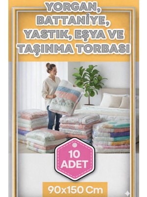 Erfa Plastik Ambalaj 90X150 cm 10 Adet 1.kalite Naylon Torba Büyük Boy Kalın Yorgan Yastık Battaniye Poşeti Eşya Koymalık