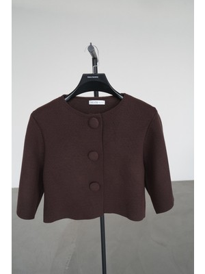 Özge Özgenç Kısa Kollu Büyük Düğmeli Çelik Hırka