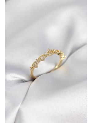 Hkursat Zirkon Taşlı Pirinç Gold Renk Kadın Yüzük