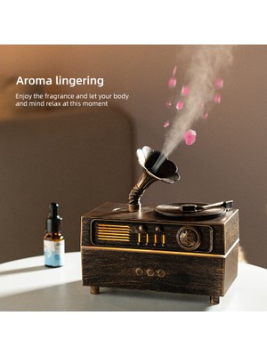 Serreha Nemlendirici Aroma Difüzörlü Vintage Gramofon Hoparlör, Renkli LED Işıklı Ultrasonik Buhar