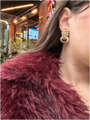 Asteria Jewelry Kahverengi Mineli Vintage Küpe