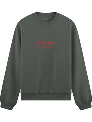 The Lucid Lab Kiss Now Talk Later Oversize Sweatshirt - Antrasit