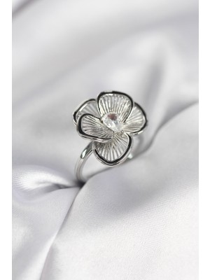 Hkursat Gümüş Renk Çiçek Model Vintage Kadın Yüzük
