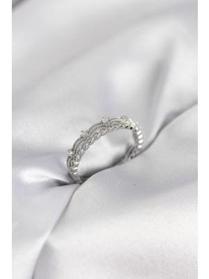 Hkursat Gümüş Renk Motif Desenli Zirkon Taşlı Kadın Yüzük