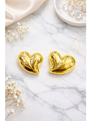 Vipfoni Elip Bombe Gold Renk Kalp Çelik Küpe