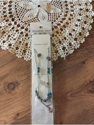  mavi boncuklu silver renk kolye