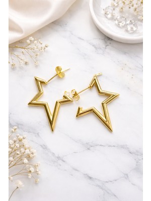 Vipfoni Gold Renk Geometrik Yıldız Çelik Küpe