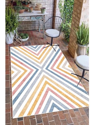 Pelura Halı Renkli Geometrik Çizgili Baskılı Kaymaz Yıkanabilir Salon Oturma Odası Mutfak Balkon Halısı