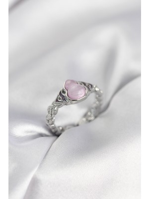 Hkursat Gümüş Renk Pembe Damla Model Kadın Yüzük