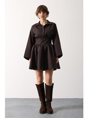 Cemo Kadın Gömlek Yaka Belden Oturtmalı Mini A Kesim ELBISE15